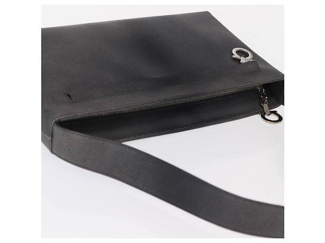 Borsa a Spalla Gancini in Pelle Grigia Argento Salvatore Ferragamo Auth hk3307 - vista 6