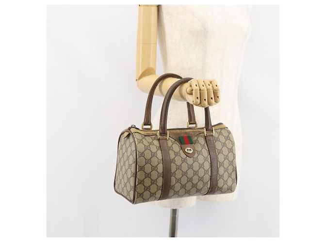 Borsa Boston in PVC beige e oro della linea Sherry GG Supreme di GUCCI 40 02 006 Auth 161096 D'oro - vista 23