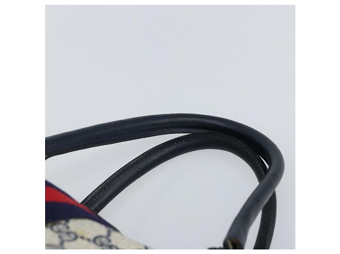 Gucci Borsa Boston Mini Sherry Line GG Supreme in PVC Navy Gold Auth am10364 D'oro Blu navy - vista 14