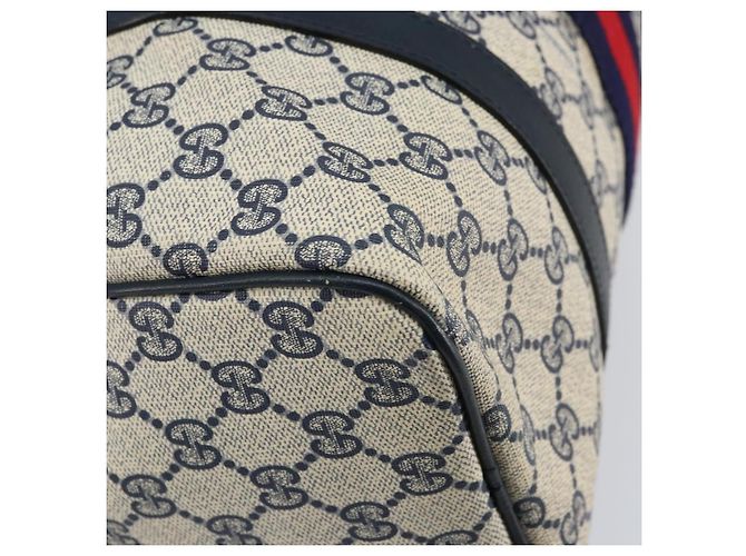 Gucci Borsa Boston Mini Sherry Line GG Supreme in PVC Navy Gold Auth am10364 D'oro Blu navy - vista 17