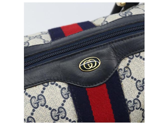 Gucci Borsa Boston Mini Sherry Line GG Supreme in PVC Navy Gold Auth am10364 D'oro Blu navy - vista 18