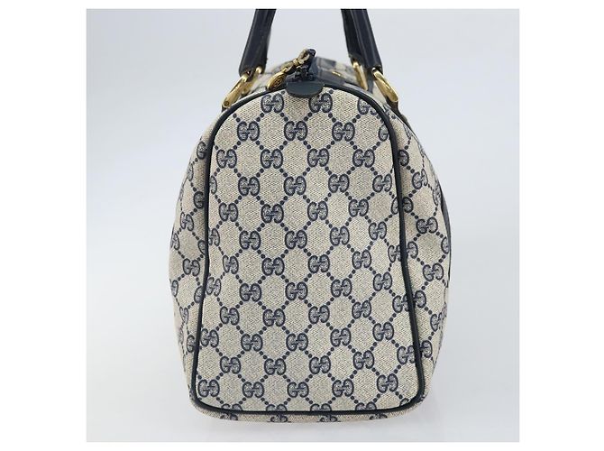Gucci Borsa Boston Mini Sherry Line GG Supreme in PVC Navy Gold Auth am10364 D'oro Blu navy - vista 3