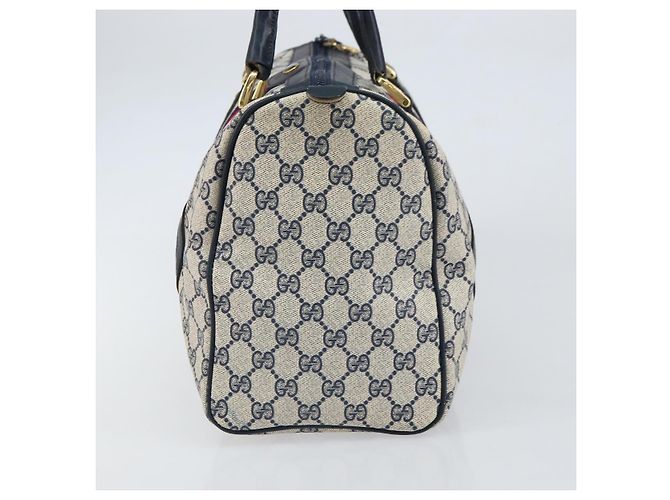 Gucci Borsa Boston Mini Sherry Line GG Supreme in PVC Navy Gold Auth am10364 D'oro Blu navy - vista 4