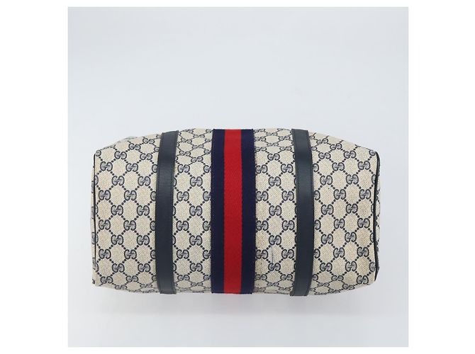 Gucci Borsa Boston Mini Sherry Line GG Supreme in PVC Navy Gold Auth am10364 D'oro Blu navy - vista 5