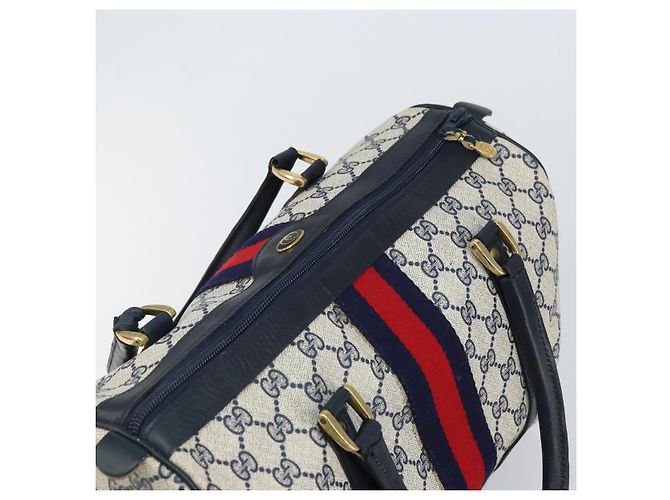 Gucci Borsa Boston Mini Sherry Line GG Supreme in PVC Navy Gold Auth am10364 D'oro Blu navy - vista 6