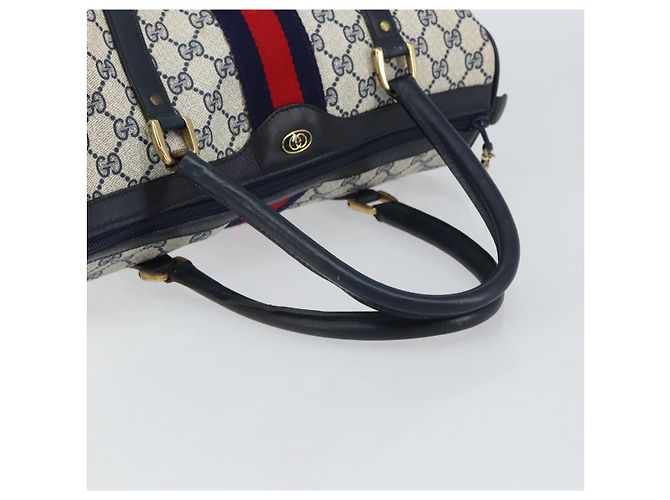 Gucci Borsa Boston Mini Sherry Line GG Supreme in PVC Navy Gold Auth am10364 D'oro Blu navy - vista 7