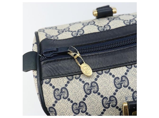 Gucci Borsa Boston Mini Sherry Line GG Supreme in PVC Navy Gold Auth am10364 D'oro Blu navy - vista 9