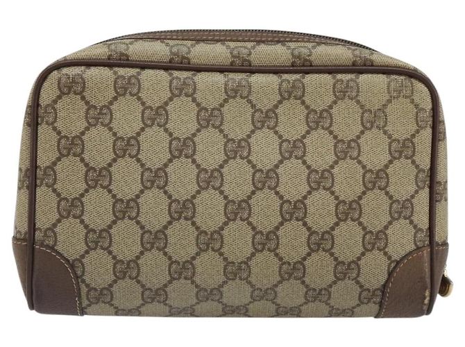 GUCCI GG Supreme Clutch Bag PVC Beige Auth hk3292 - vista 2