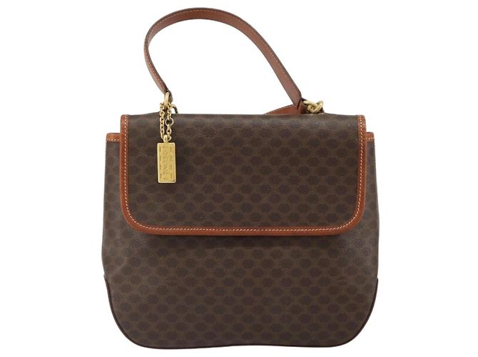 Céline Borsa a mano in tela Macadam CELINE in pelle PVC 2 in 1 marrone oro Auth 161500 D'oro - vista 13