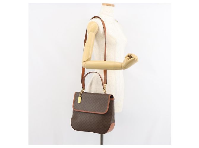 Céline Borsa a mano in tela Macadam CELINE in pelle PVC 2 in 1 marrone oro Auth 161500 D'oro - vista 25