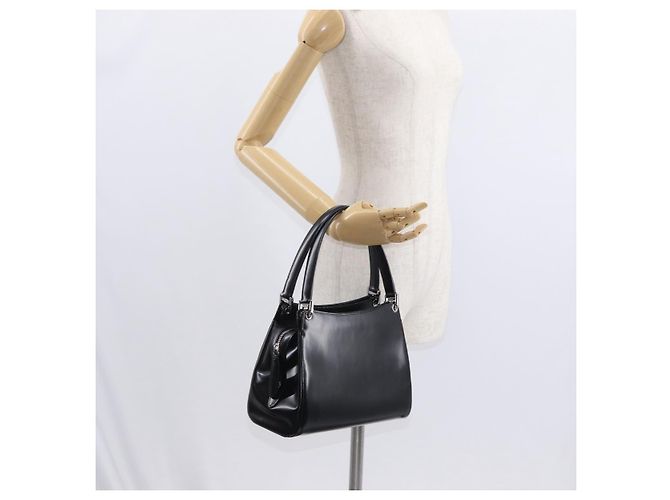BALLY Bolso de mano de cuero negro plateado Auth 161058 Plata - vista 22