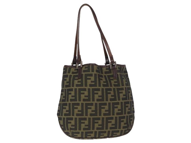 FENDI Zucca Canvas Handtasche braun schwarz Auth 161357 - Ansicht 2