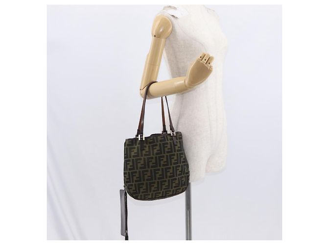 FENDI Zucca Canvas Handtasche braun schwarz Auth 161357 - Ansicht 22