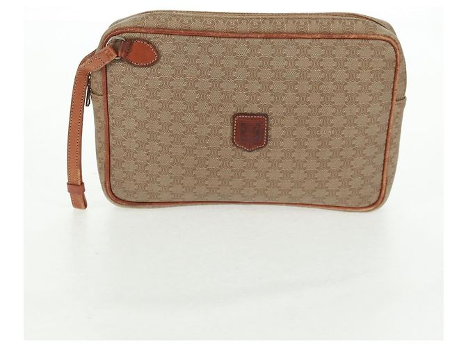 Céline Borsa in tela Macadam CELINE in pelle PVC e camoscio 3 pezzi beige arancione Auth 158541 - vista 18