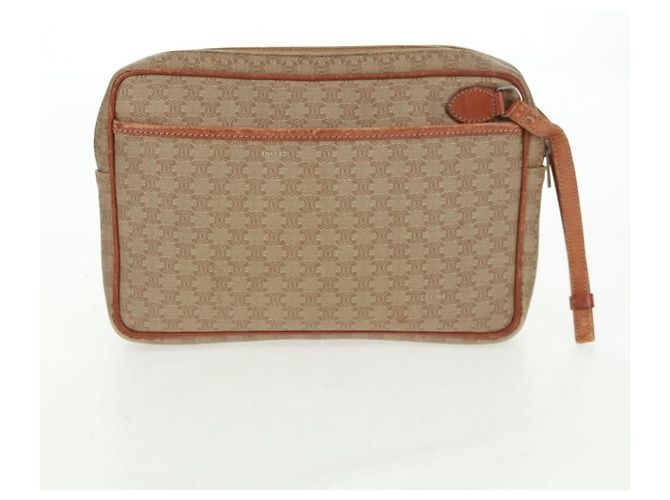 Céline Borsa in tela Macadam CELINE in pelle PVC e camoscio 3 pezzi beige arancione Auth 158541 - vista 19