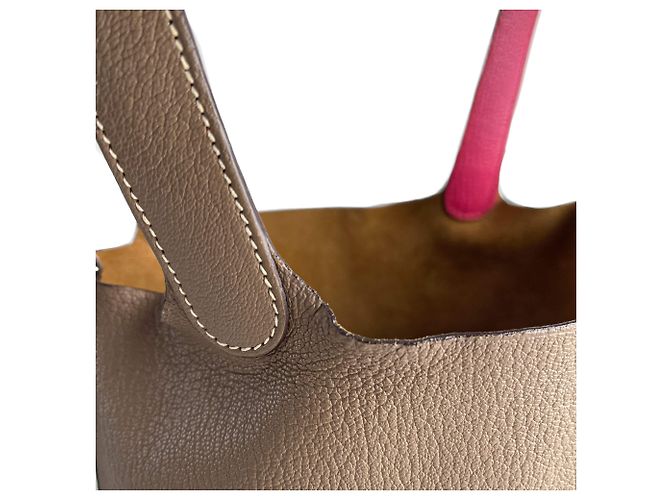 Hermès Bolsa bucket de couro Picotin 18 sem fecho Etoupe Bege - vista 12