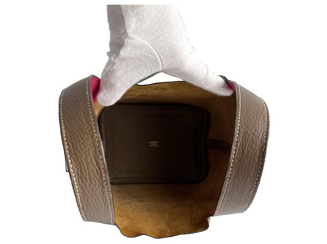 Hermès Bolsa bucket de couro Picotin 18 sem fecho Etoupe Bege - vista 5