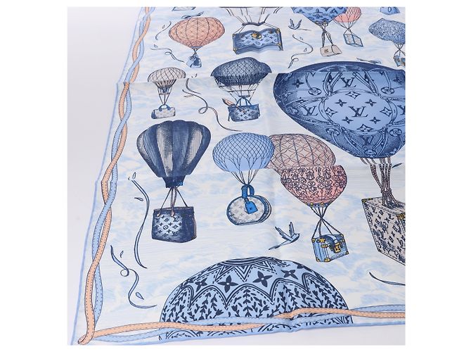 Sciarpa in seta 100% Louis Vuitton "up AND away" in blu M78448 - vista 3