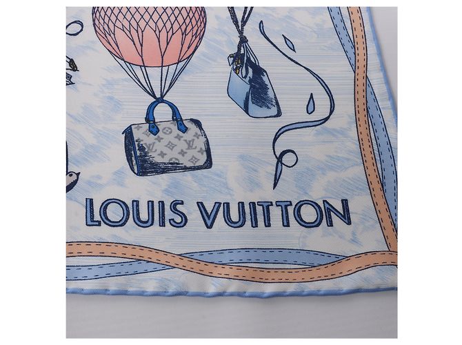 Sciarpa in seta 100% Louis Vuitton "up AND away" in blu M78448 - vista 6