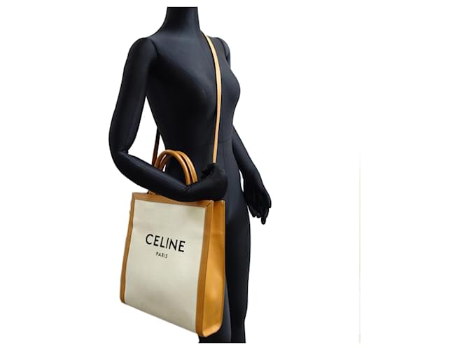 Cabas Céline Borsa Tote Piccola Verticale Celine Marrone Bianco - vista 10