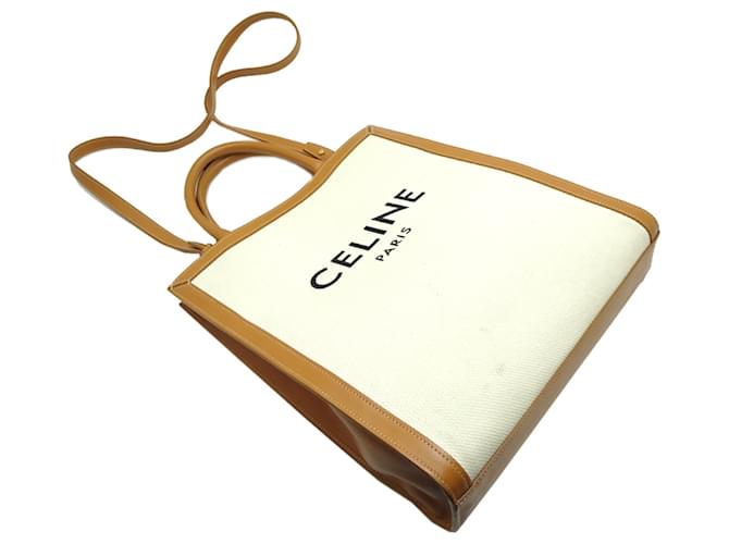 Cabas Céline Borsa Tote Piccola Verticale Celine Marrone Bianco - vista 3