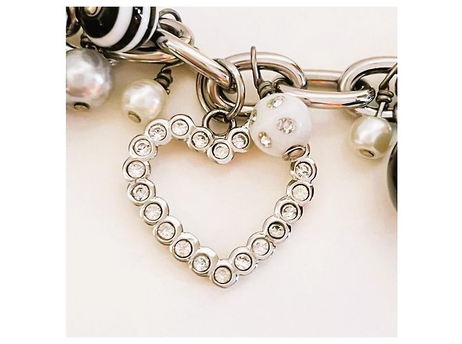 Parure DOLCE & GABBANA collana bracciale perle nere e bianche, cuore con swarovski, rosa e altri charms Nero Argento Bianco - vista 8