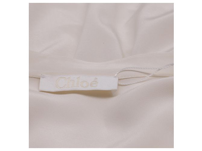Chloé Langarmbluse aus ivory Seide mit besticktem Saum Weiß Roh - Ansicht 4