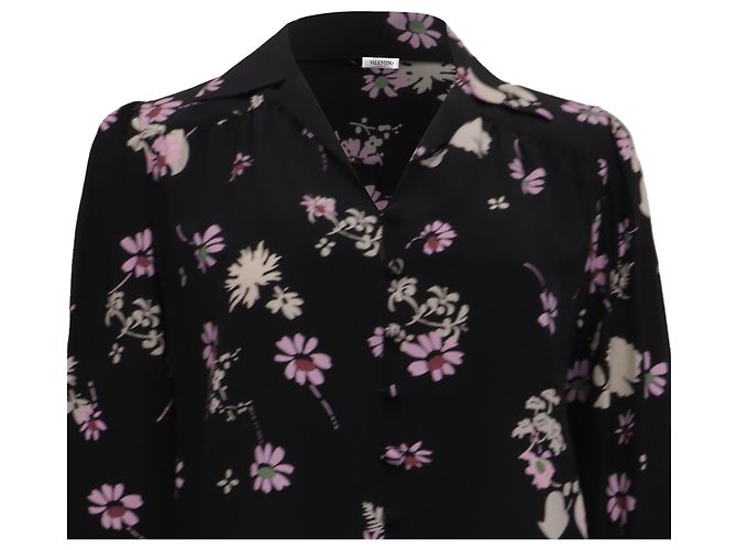 Langärmlige Bluse aus schwarzer Seide mit Blumenmuster von Valentino Garavani - Ansicht 2