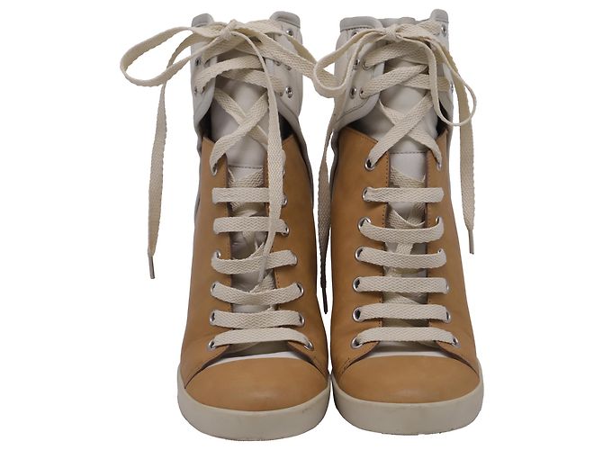 Sneakers alte con zeppa See by Chloé in pelle marrone e bianca Rosso - vista 2