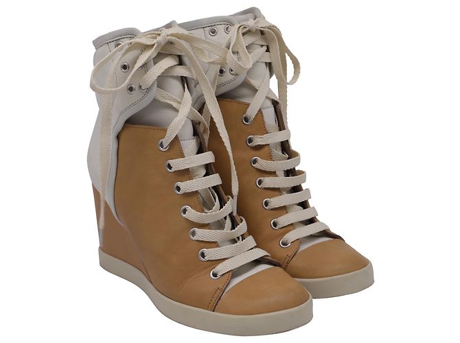 Sneakers alte con zeppa See by Chloé in pelle marrone e bianca Rosso - vista 3