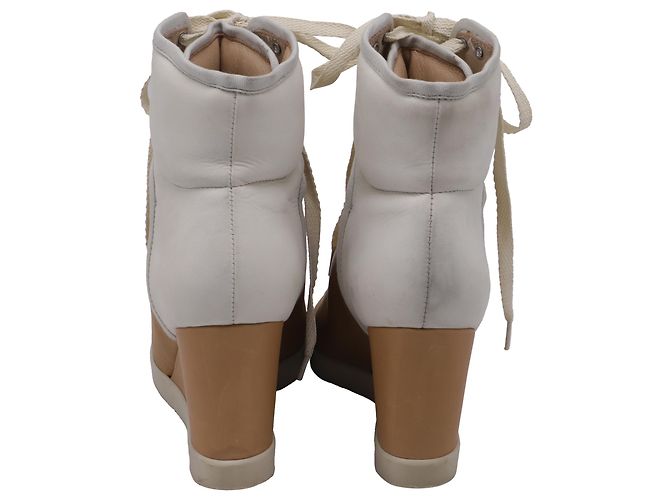 Sneakers alte con zeppa See by Chloé in pelle marrone e bianca Rosso - vista 5