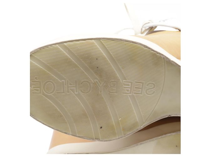 Sneakers alte con zeppa See by Chloé in pelle marrone e bianca Rosso - vista 9