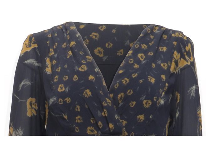 Abito midi a maniche lunghe con stampa floreale Ba&Sh Finaya in poliestere blu navy - vista 3