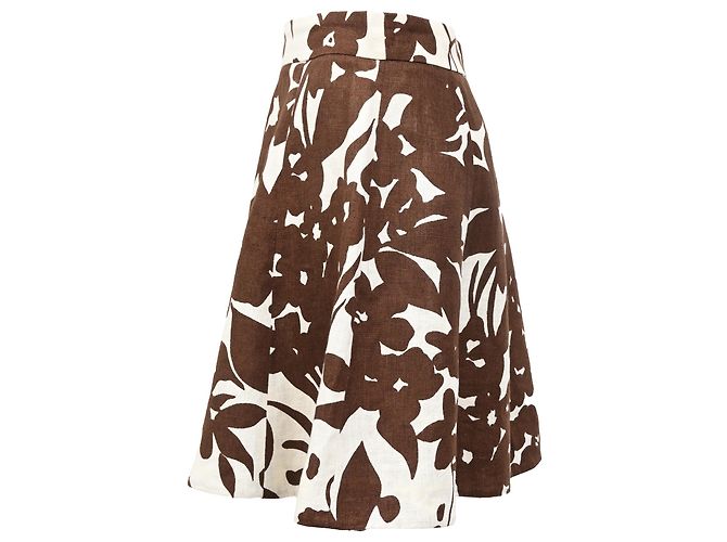 Falda mini acampanada de lino marrón con estampado floral Michael Kors Castaño Roja - vista 2
