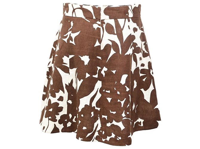 Falda mini acampanada de lino marrón con estampado floral Michael Kors Castaño Roja - vista 3