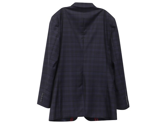 Hugo Boss Plaid Suit Jacket Blazer in Navy Blue Wool - view 3