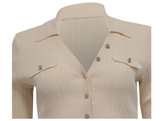 Cardigã de malha canelada com gola em viscose creme Maje Branco Cru - vista 2