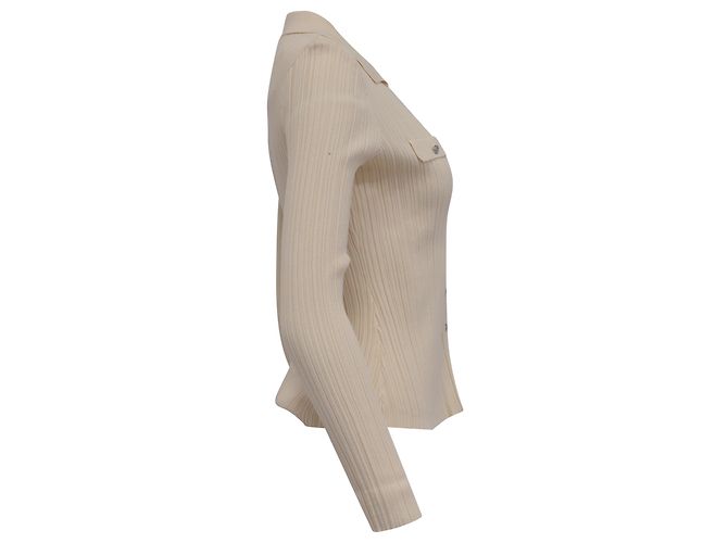 Cardigã de malha canelada com gola em viscose creme Maje Branco Cru - vista 3