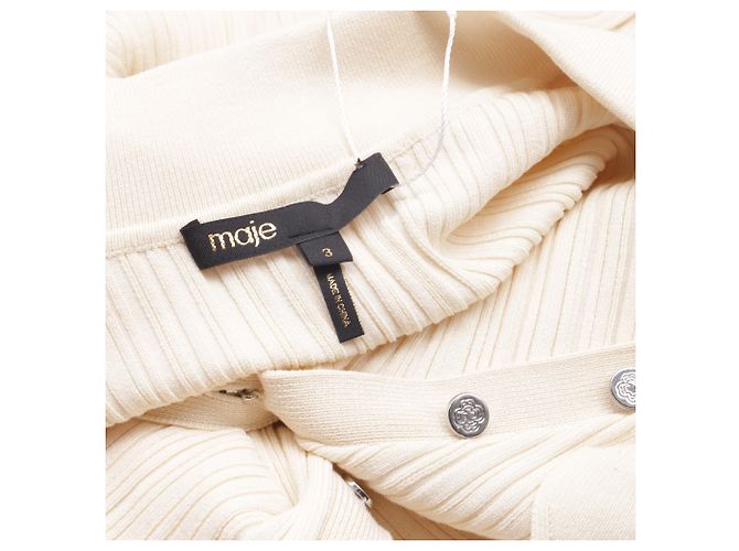 Cardigã de malha canelada com gola em viscose creme Maje Branco Cru - vista 5