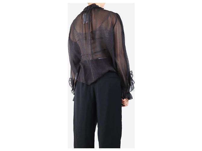 Frame Denim Braune transparente Chiffon-Bluse mit Leopardenmuster - Größe M - Ansicht 2