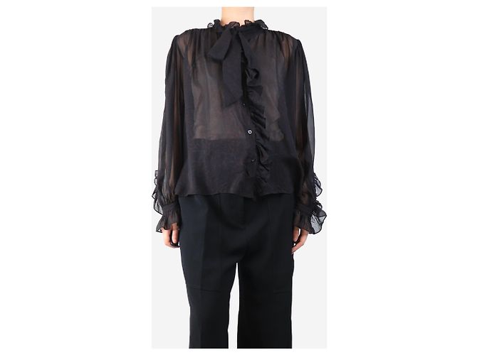 Frame Denim Braune transparente Chiffon-Bluse mit Leopardenmuster - Größe M - Ansicht 3