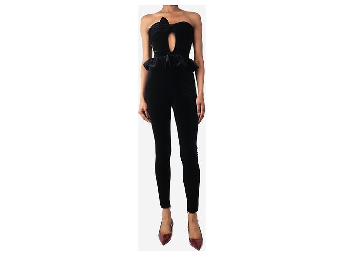Alessandra Rich Mono de terciopelo negro sin tirantes - talla UK 6 - vista 3