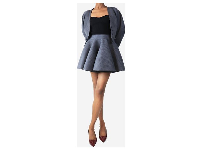 Alaïa Schiefer geripptes Cardigan- und Rock-Set - Größe UK 8 - Ansicht 3
