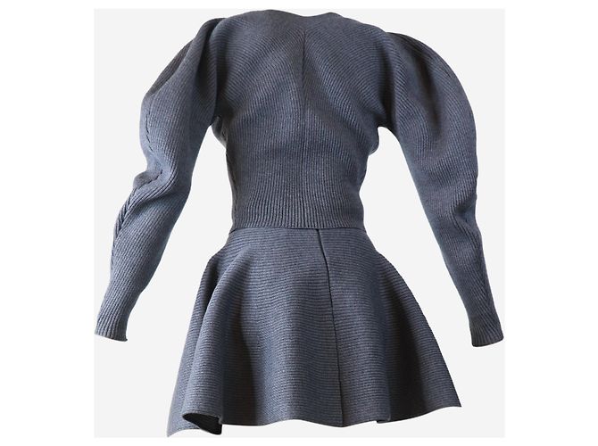 Alaïa Schiefer geripptes Cardigan- und Rock-Set - Größe UK 8 - Ansicht 5