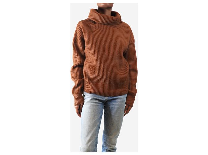 Nili Lotan Rippstrick Rollkragenpullover in verbranntem Orange - Größe XS - Ansicht 3