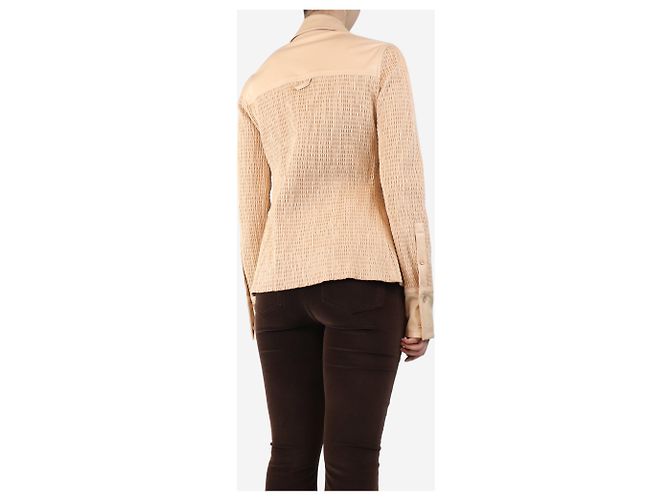 Sportmax Beige geraffte Kunstlederbluse - Größe M Braun - Ansicht 2
