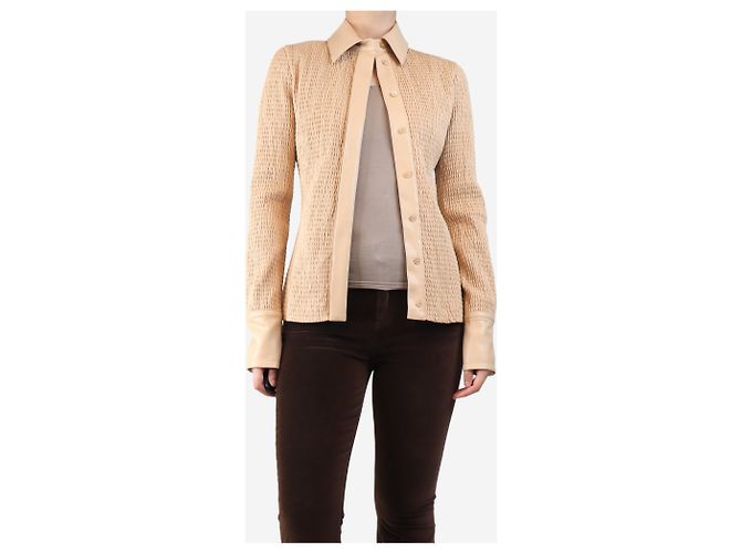 Sportmax Beige geraffte Kunstlederbluse - Größe M Braun - Ansicht 3