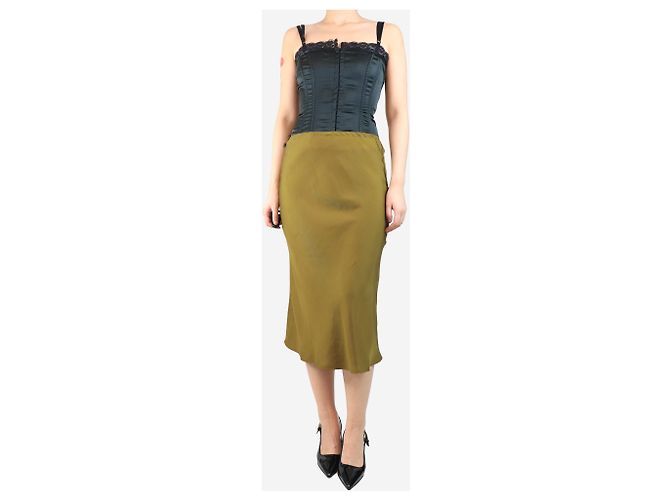 Soeur Falda midi de satén caqui - talla UK 8 Verde - vista 2