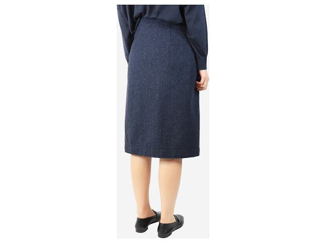 Cédric Charlier Falda midi de lana azul - talla UK 12 - vista 3