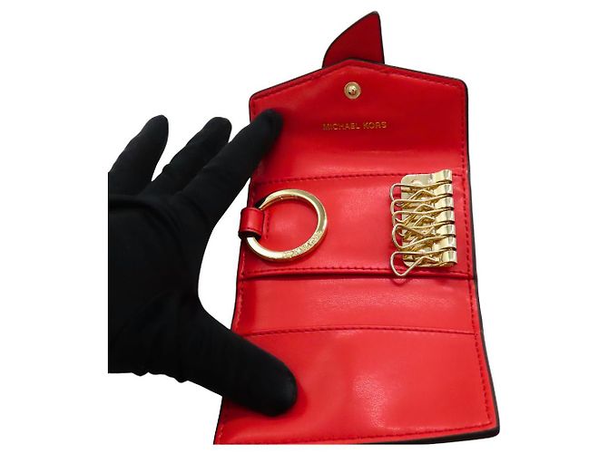 Michael Kors GREENWICH Leather Key Case Coin Case Red - view 10